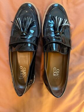 Franco Sarto Black Patent Tassel Loafers